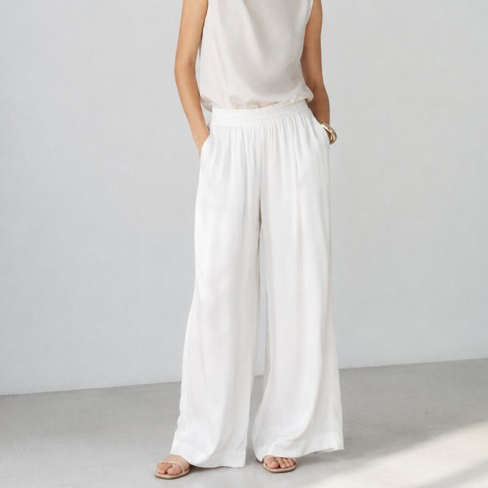Rag&bone Palazzo Satin Pants Womens M White High-rise Wide Leg
